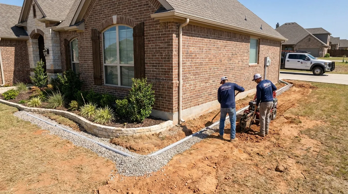 Drainage correction work around a home foundation in Waxahachie